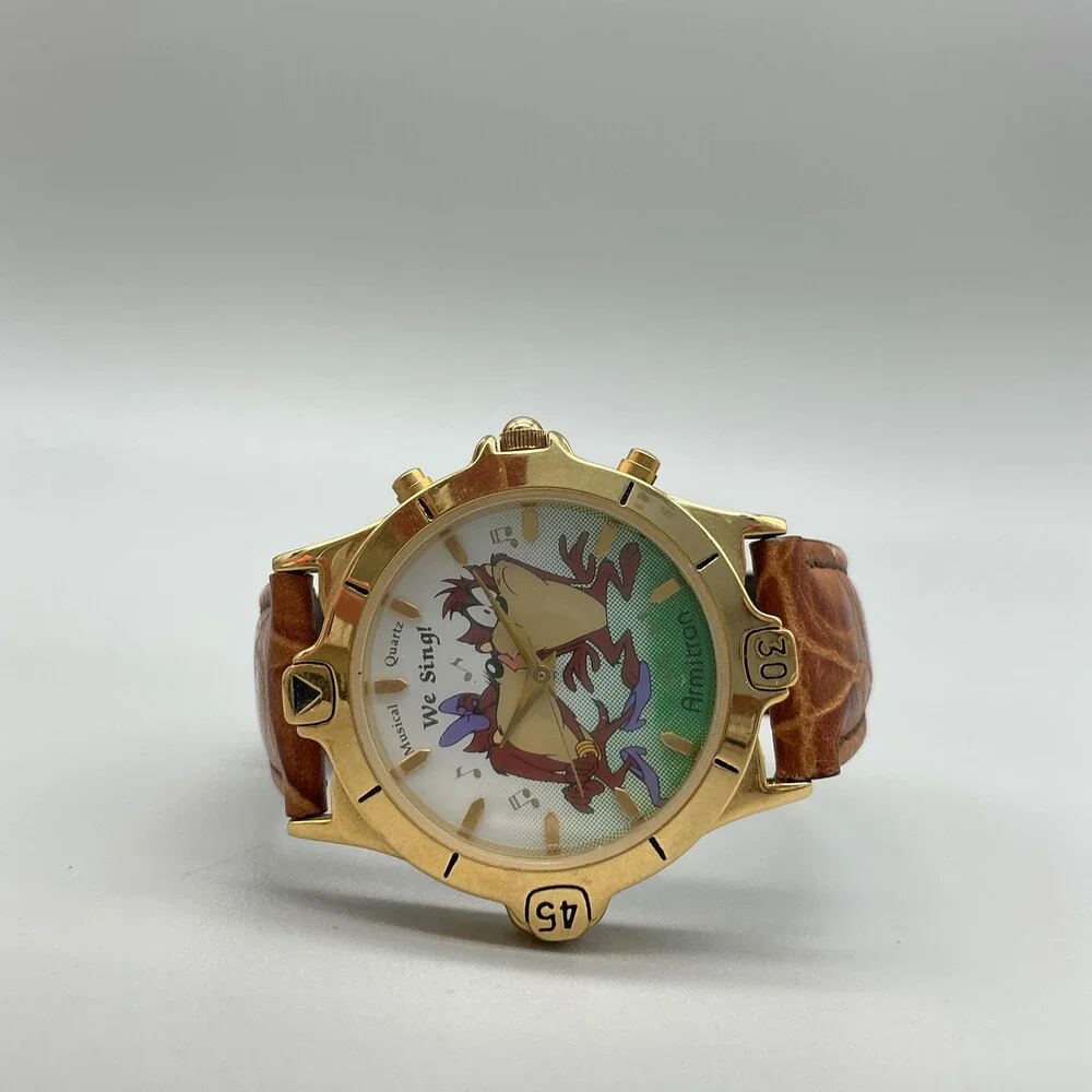 Vintage Armitron We Sing Mens Watch 36mm Taz Musical Dial Gold Tone New Battery